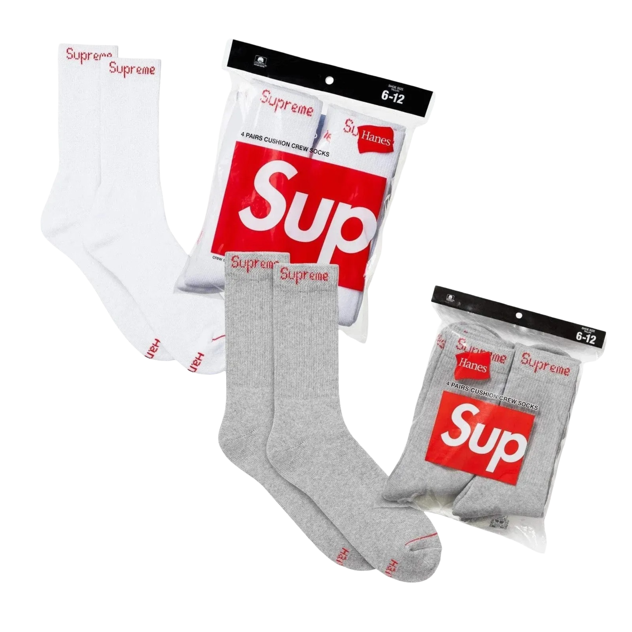 Supreme x Hanes Cushion Crew Socks (Full Pack of 4)