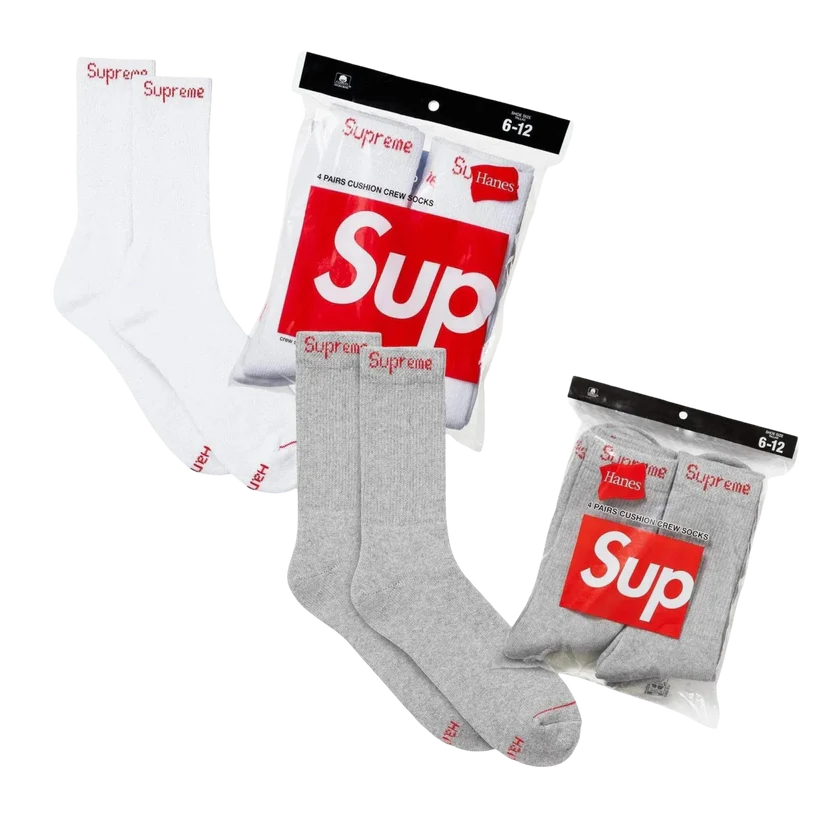 Supreme x Hanes Cushion Crew Socks (Full Pack of 4) | FOOT NINJAS {2}